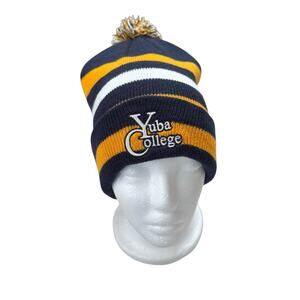 Yuba College Striped Pom Beanie Blue Yellow Acrylic One Size Adult Cap School